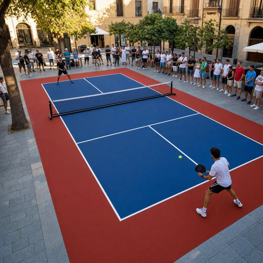 Alquiler de pista de pickleball portátil por un día instalada en una plaza urbana