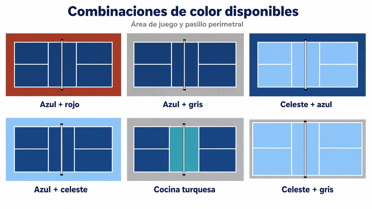 Catálogo de combinaciones de color para pista de pickleball portátil