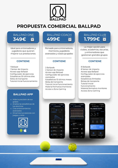 Packs BALLPAD ONE, COACH y CLUB para entrenadores y clubes de pickleball