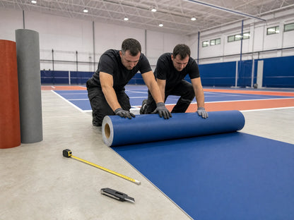 Instalación de una pista de pickleball portátil de PVC en rollos