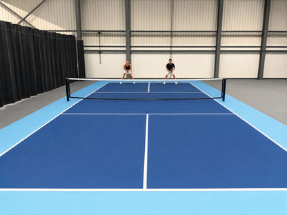 Pista de pickleball portátil con combinación de colores azul y celeste