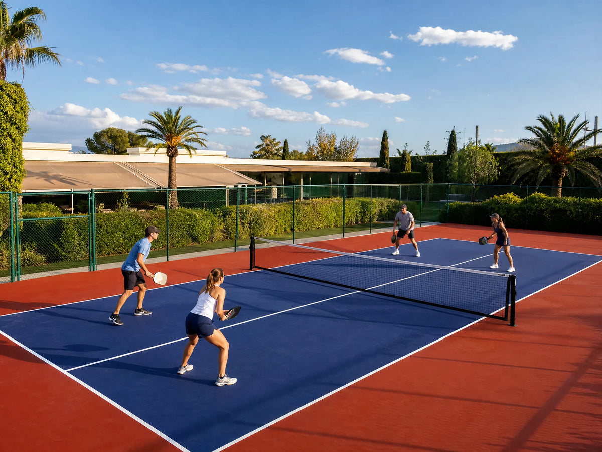 Pista de pickleball portátil de PVC instalada en exterior